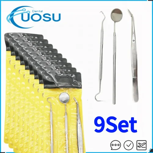 Imagen 1 del producto Kit de espejo Dental para laboratorio de odontología, herramienta de selección de dentistas, escalador de dientes, materiales dentales, 3 piezas por juego, 9 juegos