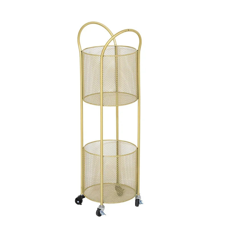 

Nordic Bathroom Racks Floor-standing Iron Art Wheeled Trolley Light Luxury Living Room Gold Storage Rack Two-layer Storage Shelf