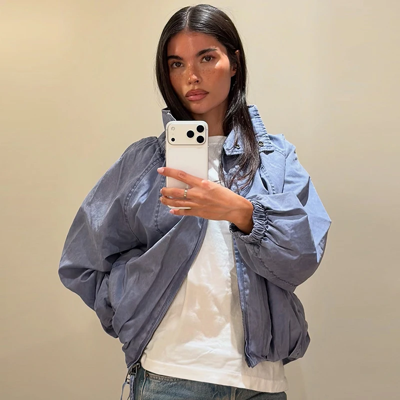 Edgy Chic Jacket Oversized Loose Designers Stand Collar Women Windbreaker Casual Stylish Fashion Female Trendy Fall Outerwear