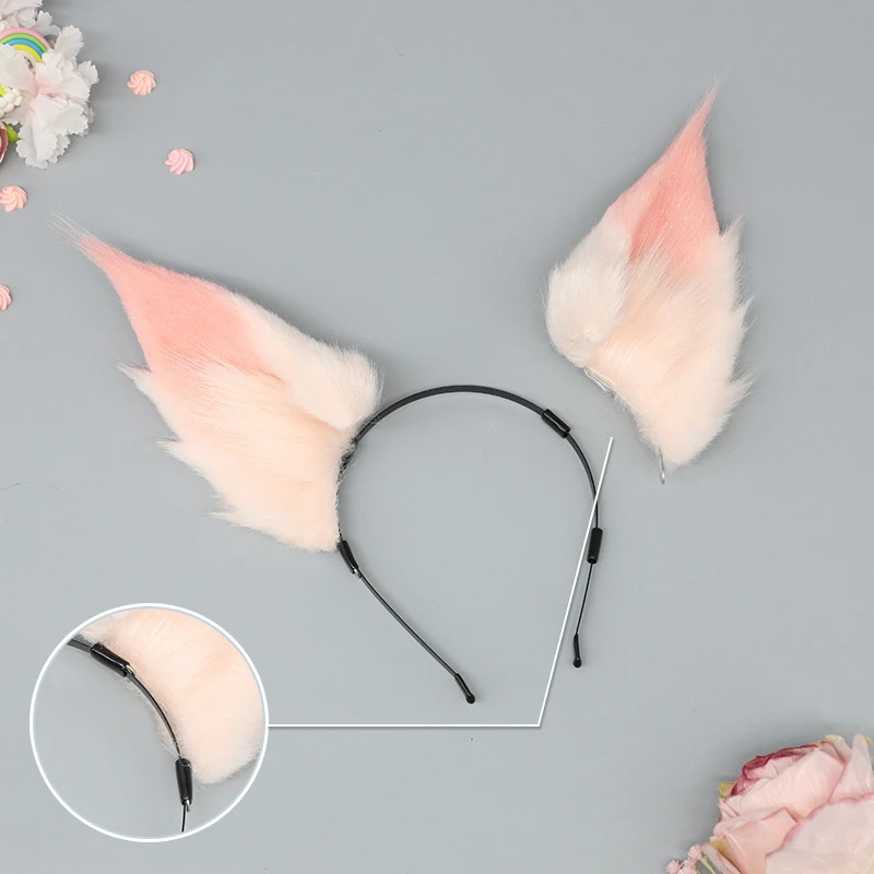 Cute Fox Ears Headwear Anime KC Cosplay Costume Accessories for Live Stream Stage Performance Realistic Plush Animal Headband 4
