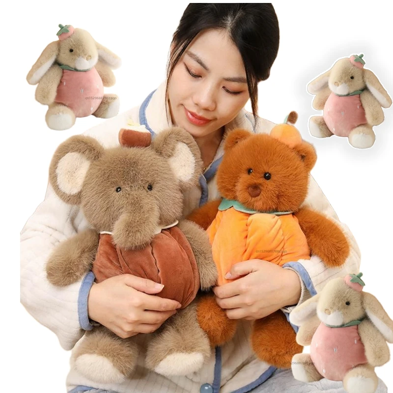 

Adorable 40cm Elephant Rabbit Bear With Persimmon Clothes Animals Plush Toys Cute Dolls Soft Dolls For Birthday Festival Gift