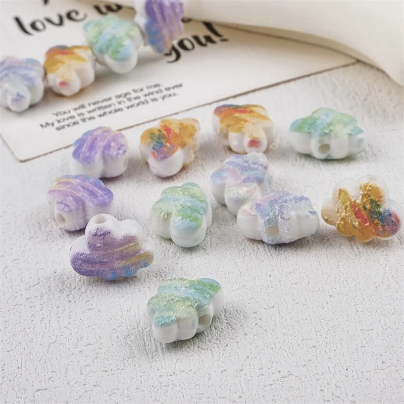 

Оптовая продажа, 100 шт./лот, цветная картина маслом, мультяшные облака, форма, акриловые бусины с прямыми отверстиями, ювелирные изделия своими руками, аксессуары для одежды