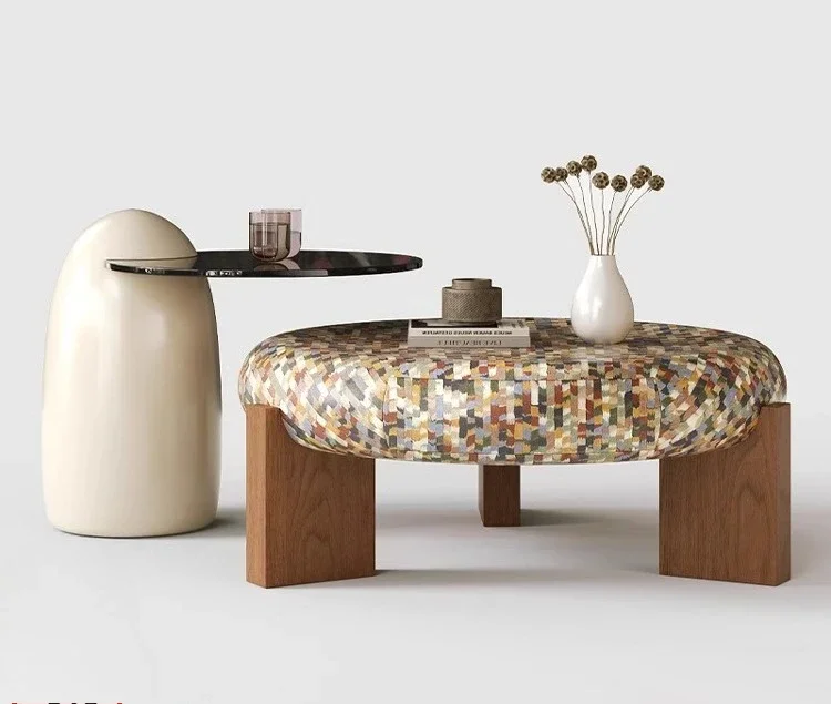 

Yiluo coffee table medium and ancient style advanced sense round tea table combination small coffee table