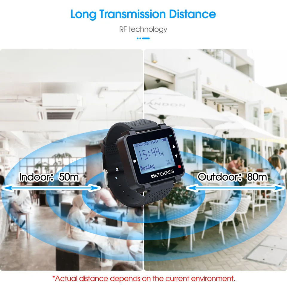 Wireless Waiter Calling System Restaurant Watch Receiver Pager Long Distance For Hookah Cafe Bar Hotel Club Clinic