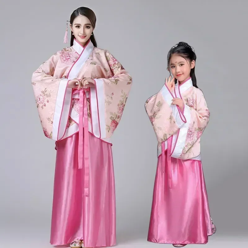 Hanfu 어린이 2024 중국 코스튬 꽃 소녀 드레스, 전통 무대 착용, 여성 댄스 코스튬, 성인 요정 원피스 