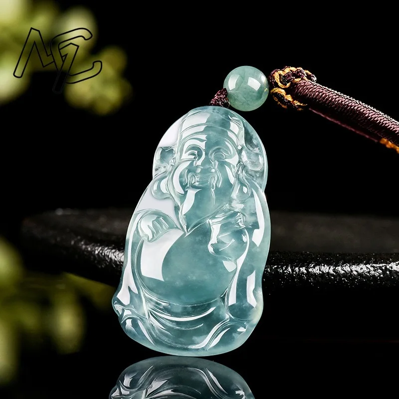 

Бирманский изумрудный нефрит, синяя вода, кулон «Бог богатства», жадеитовые амулеты, модные ювелирные изделия из натурального изумруда, подарки для мужчин и женщин