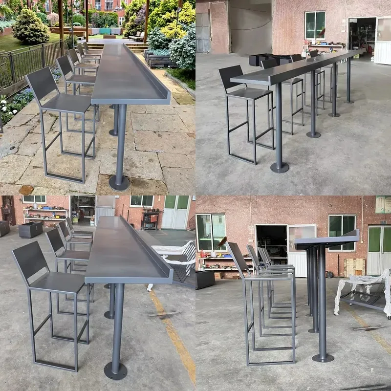 Modern Metal Bar Set Outdoor Terrace Bench Stylish Furniture for Restaurant Park Lounge Balcony