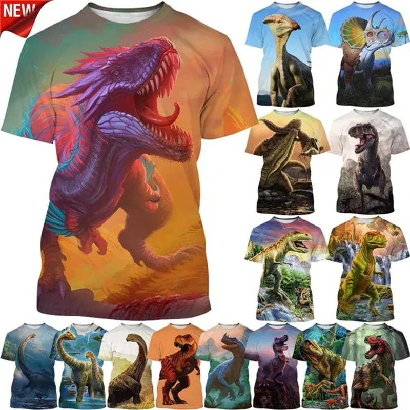 New Hot Sale Dinosaurs 3D Graphic Men's Short Sleeve T-shirt Casual Fashion Ancient Animal Prehistoric Biological Dinosaur Top