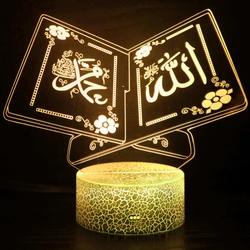 3D Muslim Allah Islamic Night Light Lamp Illusion Night Lights 7 Color Changing Acrylic Table Desk Decoration Lamps Gift Kids