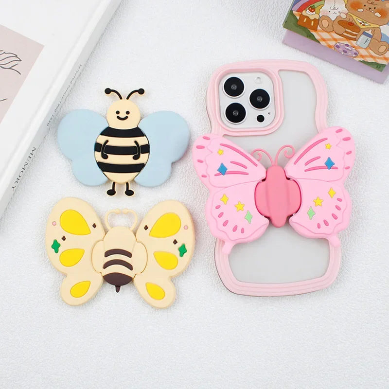 

3D Cute Butterfly Bee Holder Backet Cartoon Bow Love Heart Foldable Support Cover Case Accessories Stand Desktop Bracket Socket