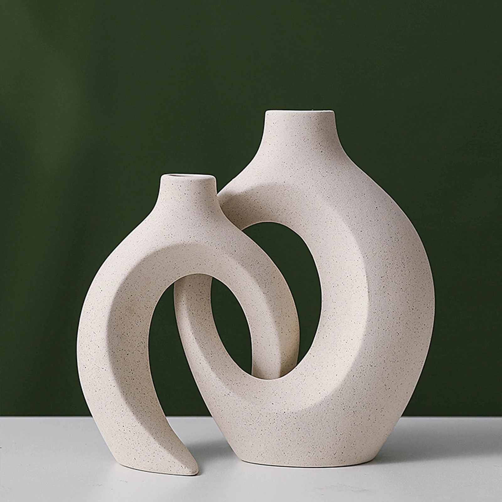 

Circular Hollow Ceramic Donuts Nordic White Vase Office Room Desktop Decoration Accessories Home Living Flower Vases