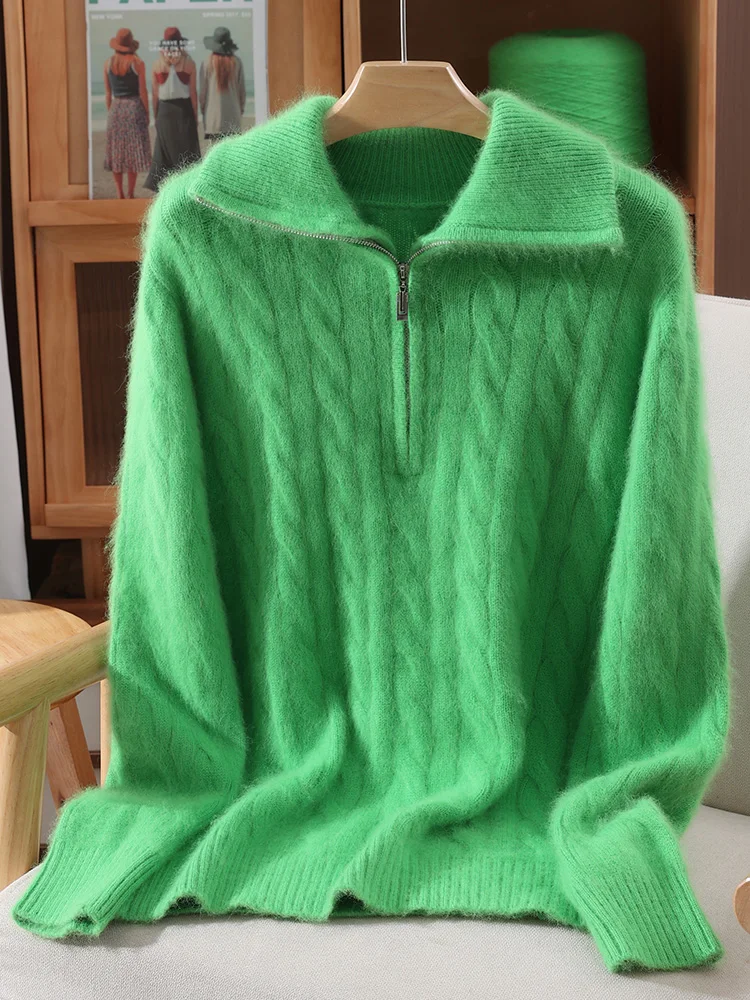 TLOML Maglione da donna in cashmere visone 100% colletto rovesciato pullover con mezza cerniera autunno inverno visone cashmere cavo maglieria top