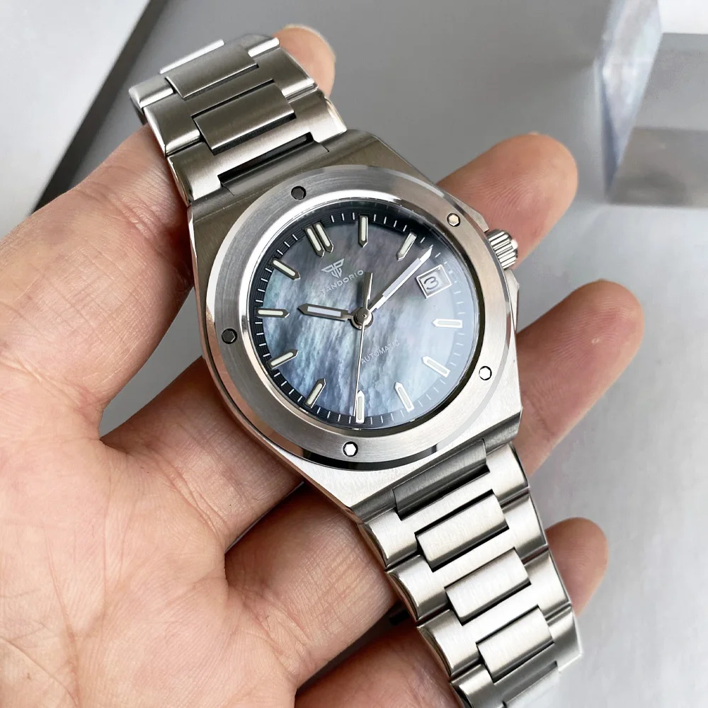 Tandorio New Mother of Pearl Business Engineer NH35A 40mm Sapphire Glass 100m Waterproof Luxury Men's Mechanical Wristwatch