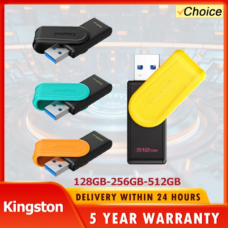 Kingston DTXS High-Speed USB 3.2 Flash Drive Rotating Cover - Available in 64GB 128GB 256GB 512GB Colors for Computer Storage