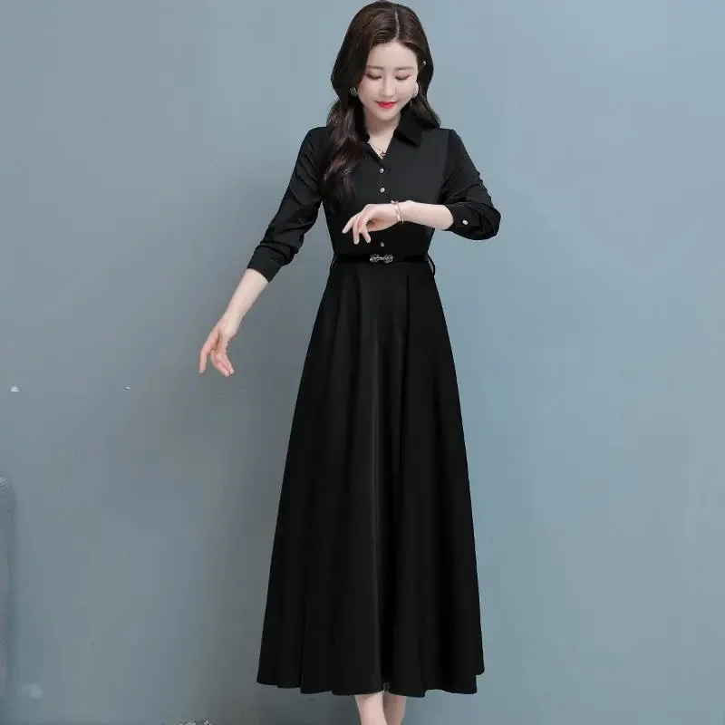 stylish 100 linen dresses aliexpress black Dress V-Neck Puff Sleeve Summer A-Line 3/4 sleeves 4XL Large Size Spring Autumn
