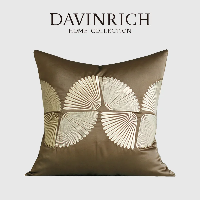 DAVINRICH Asian Japanese Culture Abstract Fan Floral Geometric Embroidery Pillow Case Luxury Silk Pillowcase Cushion Cover 45x45