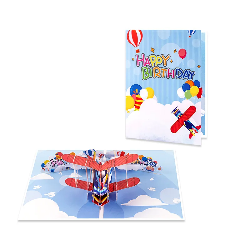 

2026 New Birthday Card: 3D Pop-Up Handcrafted Paper Sculpture Card with Hot Air Balloon and Airplane