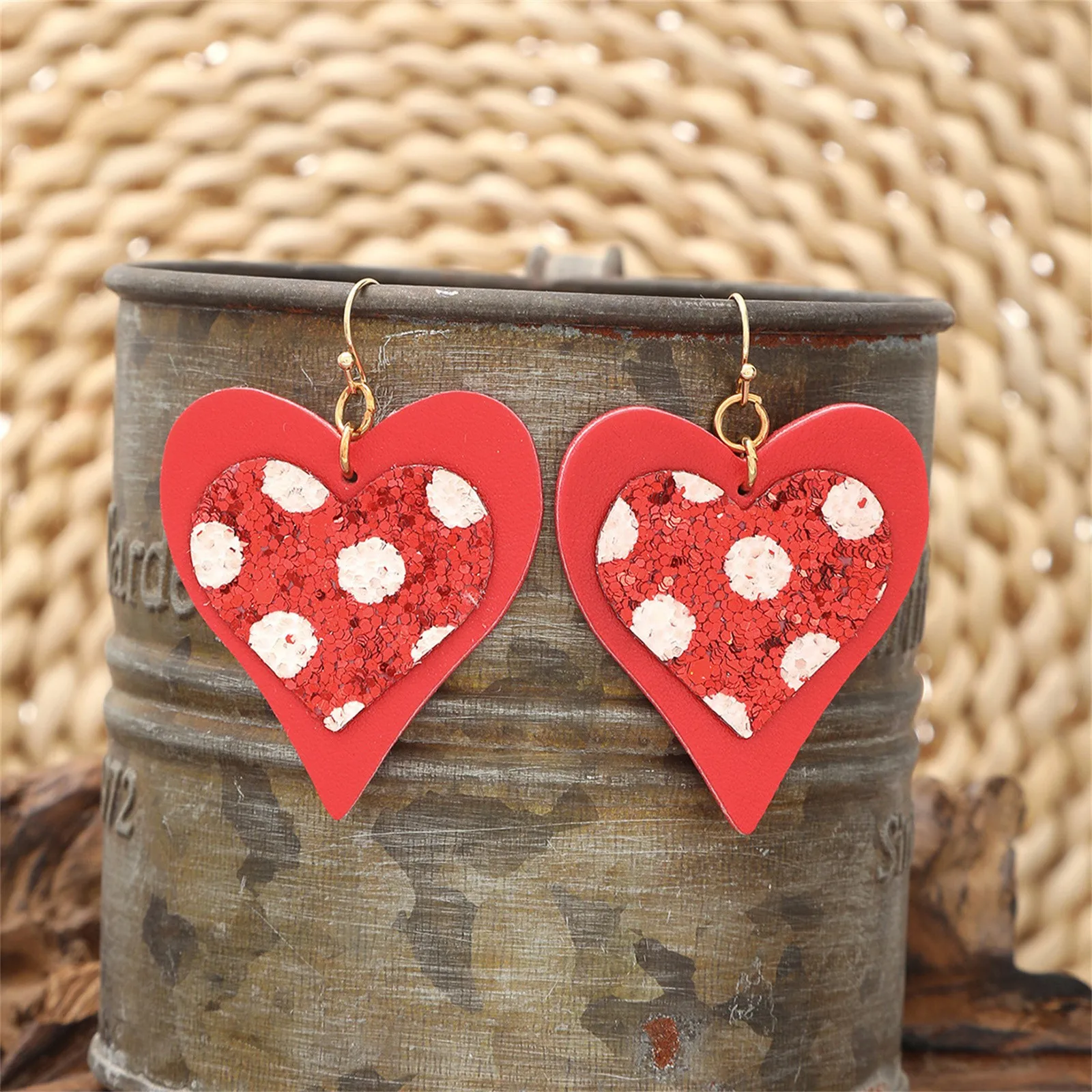 Valentine'S Day Glitter Love Leather Wood Block Earrings Pendant Cute Heart Earrings Creative Love Earrings Women Girls Gift