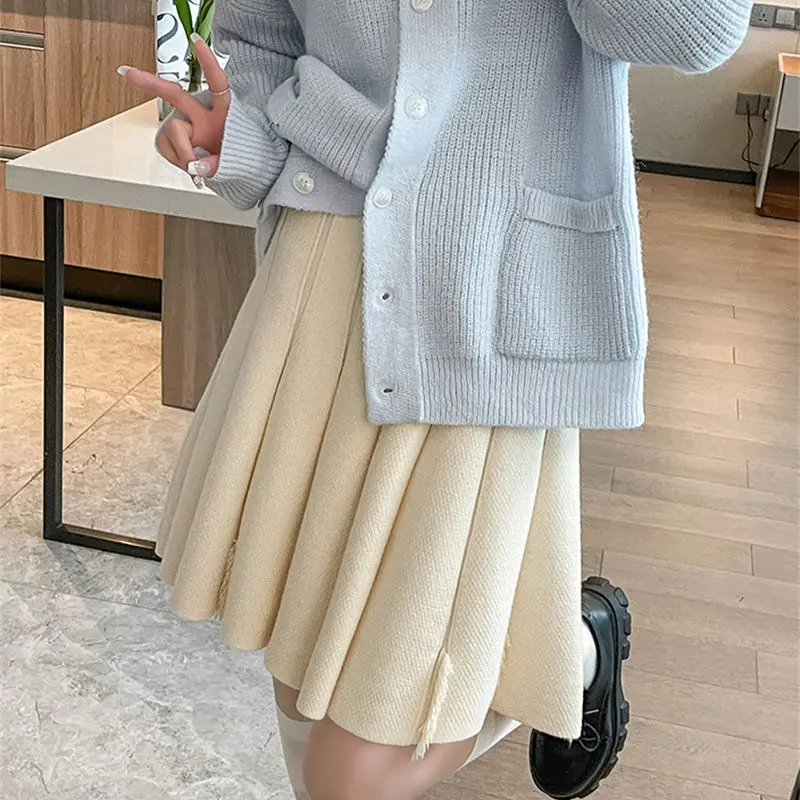 Mini Skirt Women High Waist Pleated Autumn New Knitting A-line Slim Trendy Korean-style Gentle Leisure Preppy Style All-match