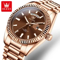 Reloj OLEVS para hombre, reloj de pulsera de lujo de marca superior para hombre, reloj resistente al agua de acero inoxidable de oro rosa a la moda, reloj de cuarzo con fecha y día