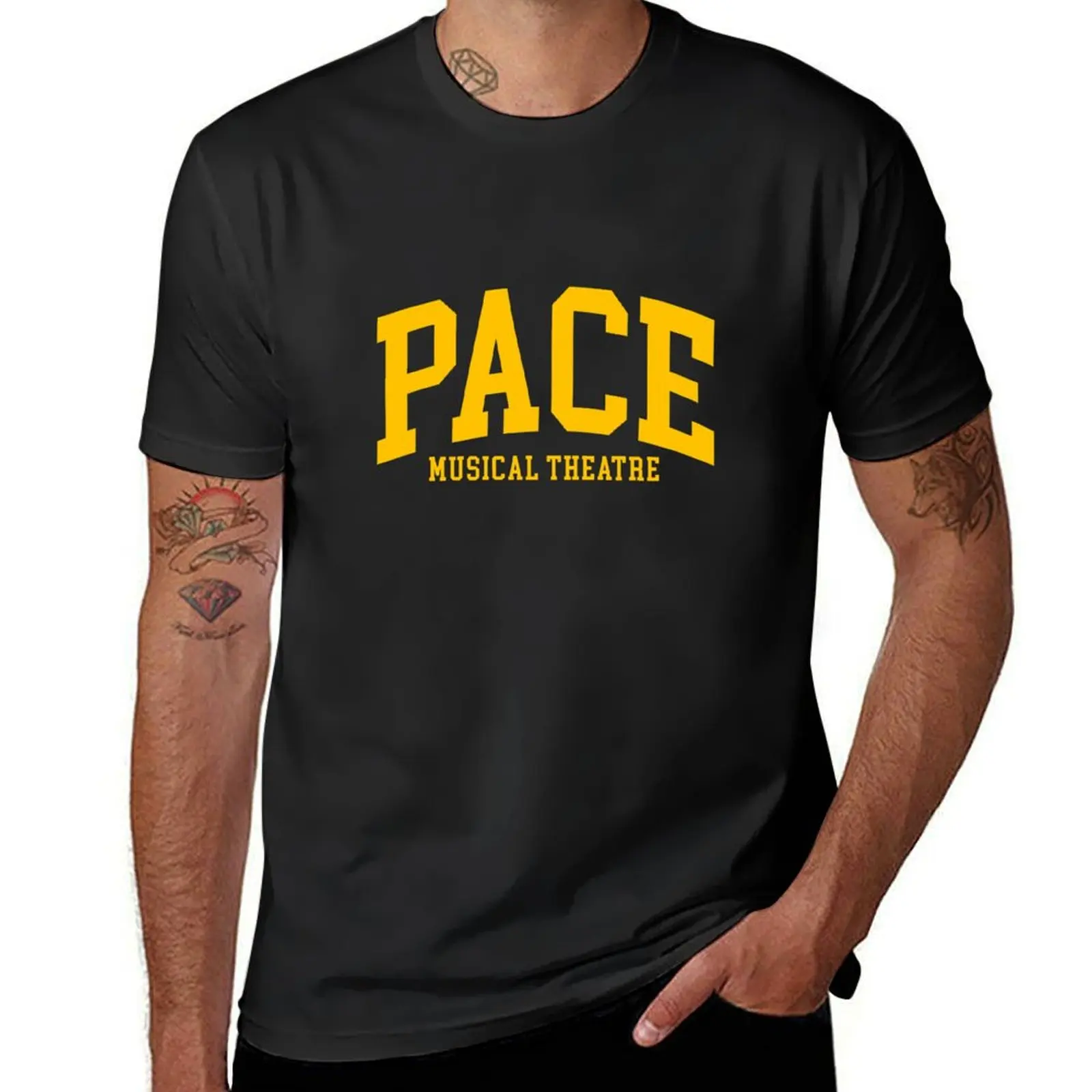 pace musical theatre - college font curved T-Shirt customizeds cute tops heavyweights boys whites tshirts for men