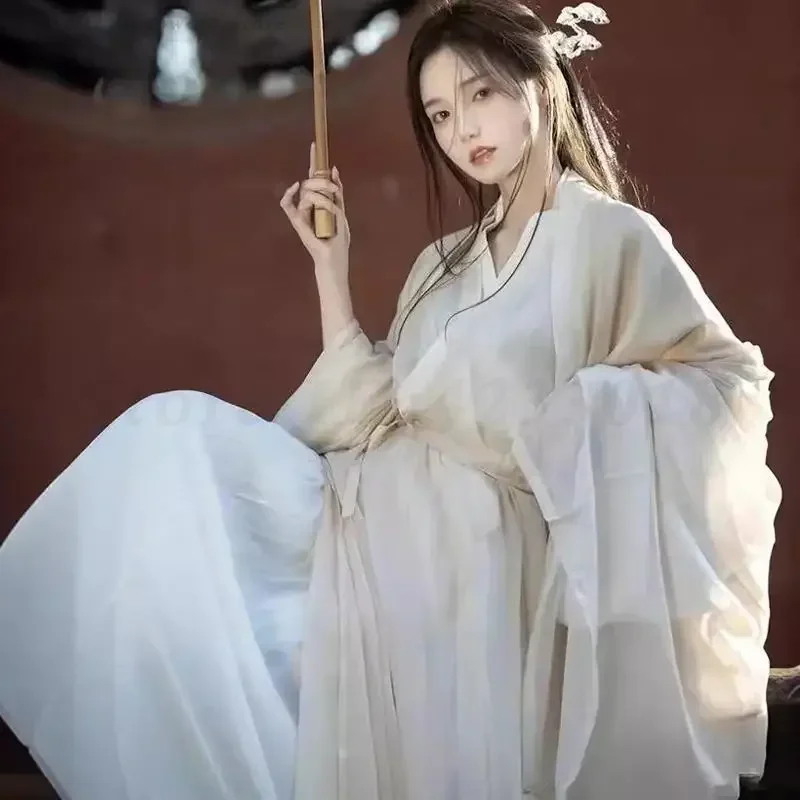 الجنية الصينية Hanfu المرأة رشيقة خمر الملابس تأثيري حلي الأميرة الزي البدلة Weijin فستان شرقي تقليدي أبيض #2