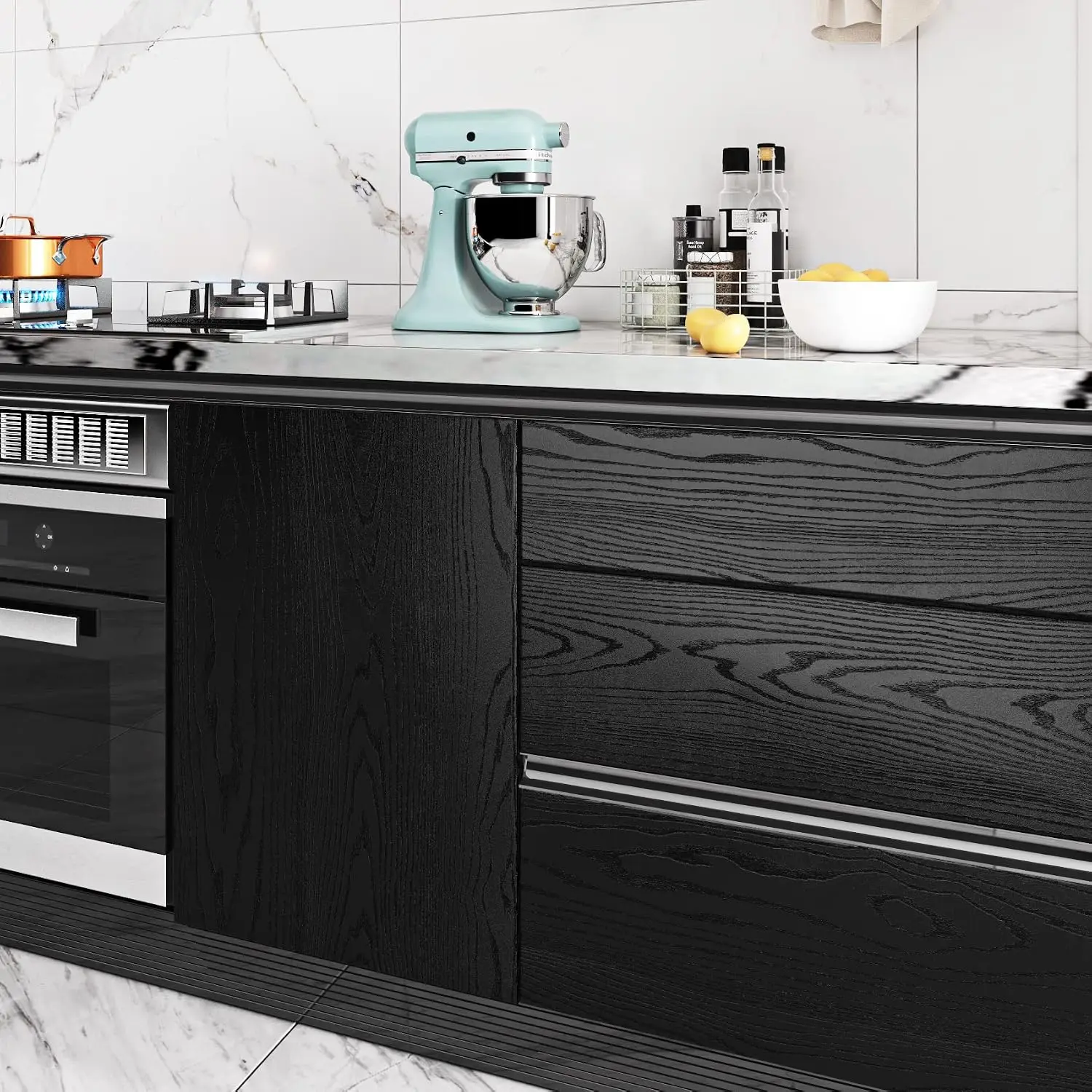 36 X 394 Inch Countertop Contact Paper Black Wood Counter Top Peel and Stick Waterproof Heat Resistant Wood Vinyl Wrap for Furniture Table Cover Desk Wallpaper Removable Kitchen Cabinet