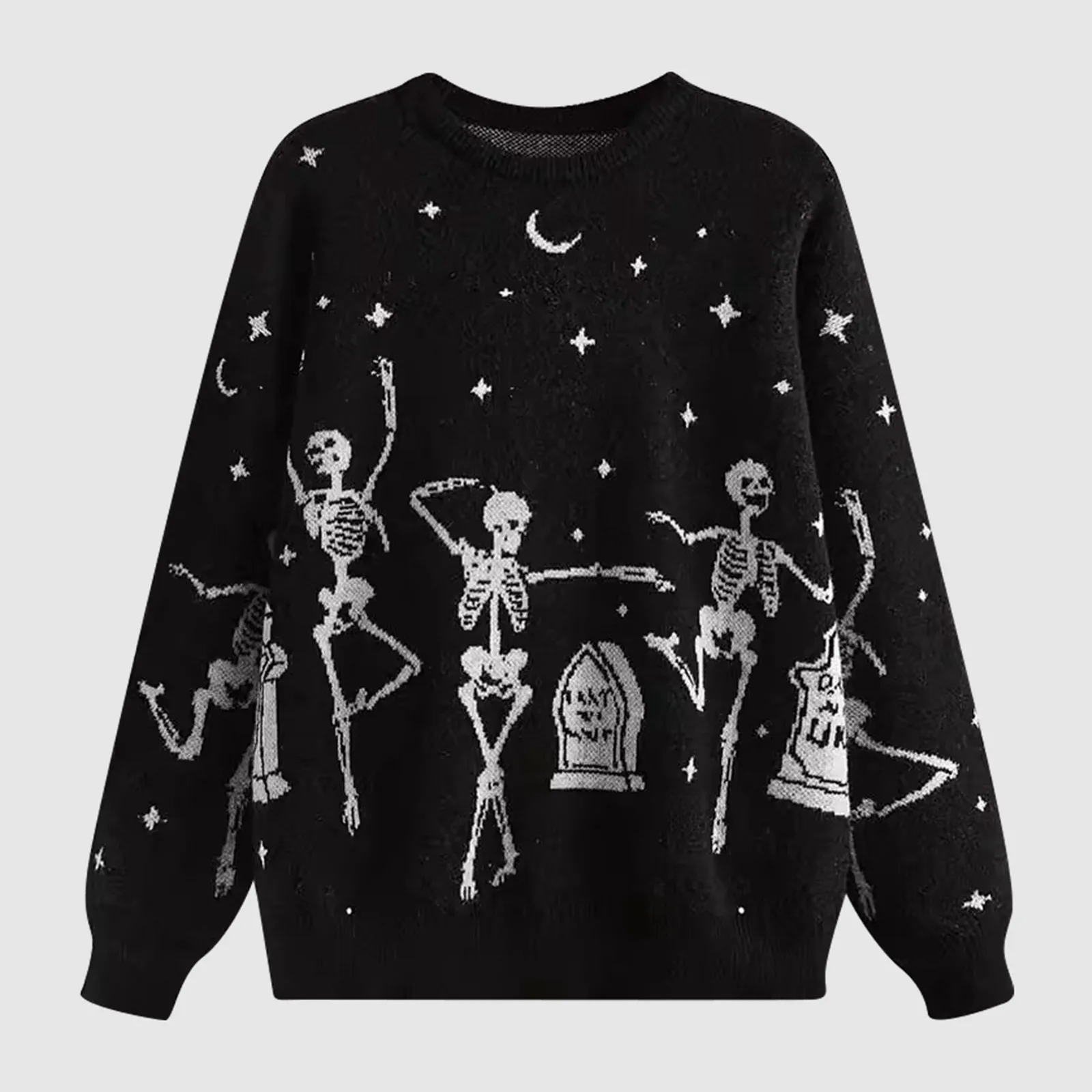 Sweter z dzianiny unisex na Halloween Czarny sweter Przytulny świąteczny sweter z polaru dla kobiet Bluza z geometrycznym wzorem