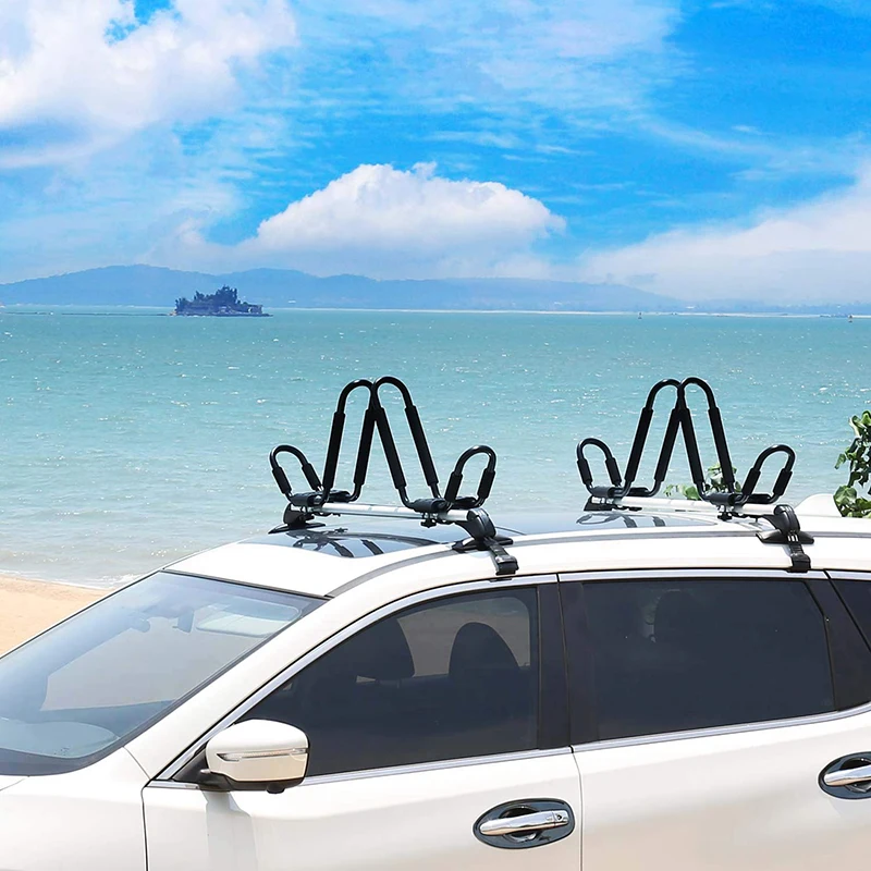 Kayak Roof Rack 2 PCS J-Bar Carrier Holder for Canoe Surf Board SUP On Roof Top Mount Crossbar Accessories for Canoe SUV Cars