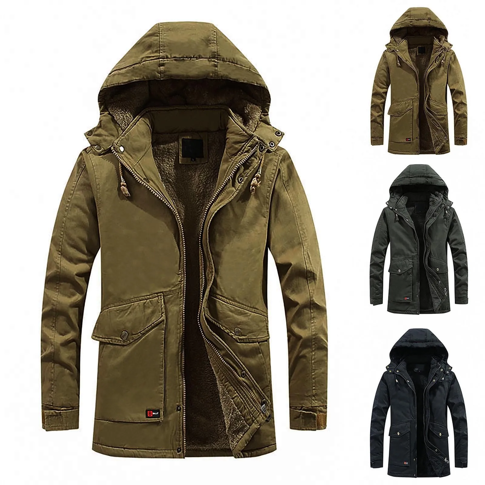 Hooded Jacket Men Winter Warm Parka Casual Thick Hoodie Outdoor Windproof Coat Men'S Loose Cotton Coat Work Jacket 2026 T1 - view 2