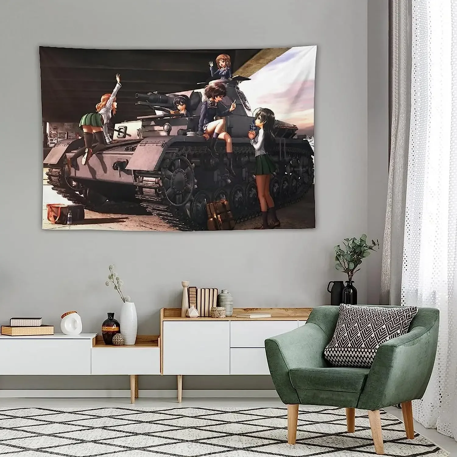 Japanese Comedy Anime Girls Und Panzer Poster Polyester Tapestry Prints Room Aesthetic Wall Art Bedroom Tapestries Walls