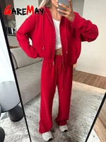Fashion Women's Summer Tracksuit with A Zipper Pants Cotton Pink Two Piece Set Women Classic Red Tracksuit for Women with A Hood - Image 2