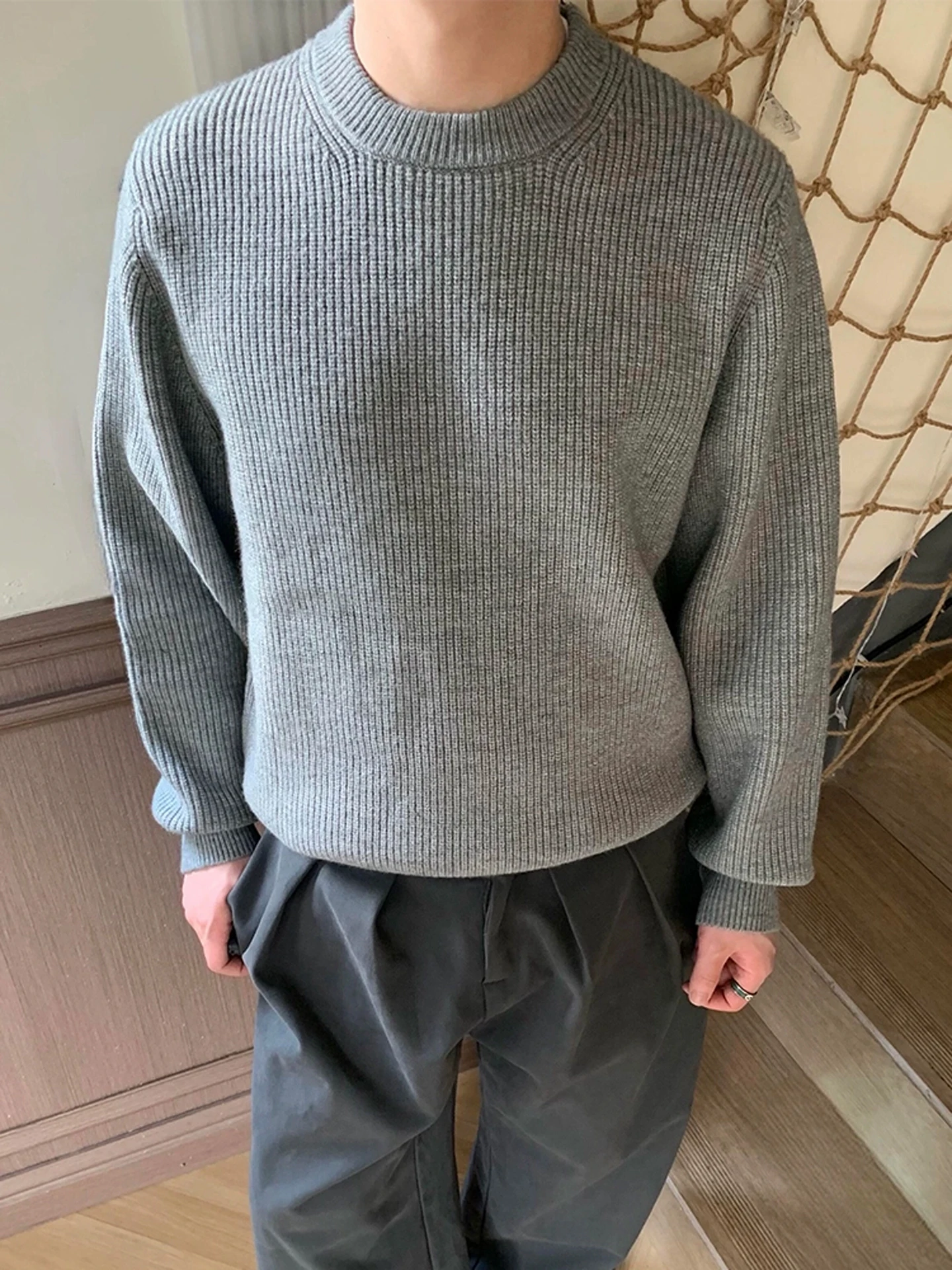 

Cleanfit ey round Ne Knitwear Men's Loose Casual Sweater Autumn Inner Wear Base Layer Long Sve Comfortable Polyester