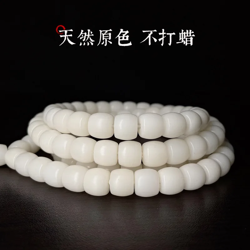 White Jade Bodhi Root Bracelet Straight Cut Barrel High Throw Smooth White Bodhi Seed Collectables-Autograph Rosary Men and Wome