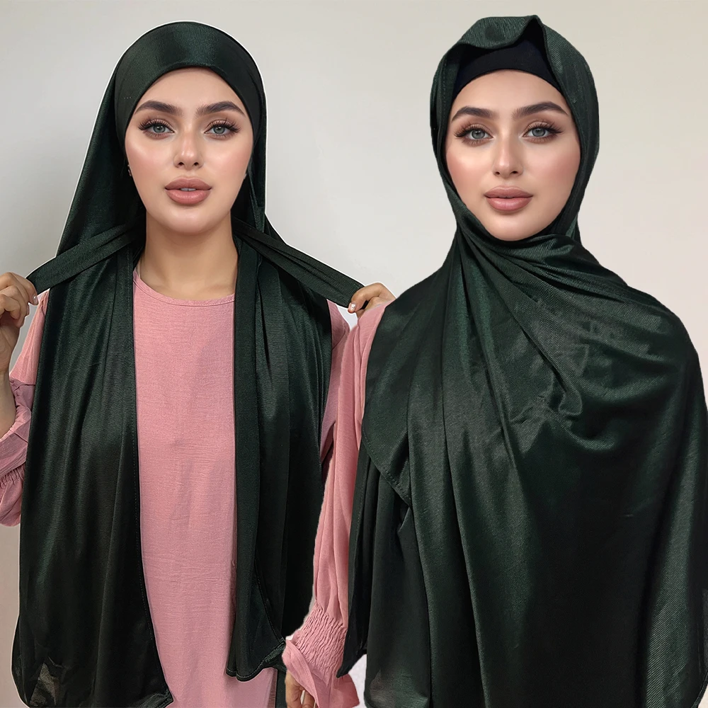 Hoge kwaliteit instant hijab met band moslimvrouwen hijab effen premium sjaal heldere zijden hoofddoeken brede randen sjaal