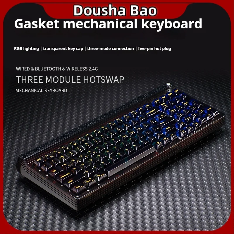 Gm980 Starry Black Mechanical Keyboard With Three Connection Modes Hot Swappable Gasket 98percent With Transparent Customization