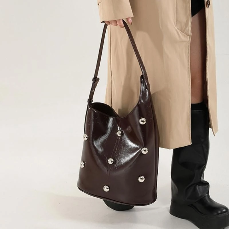 

E8FB PU Leather Beartets большой пакет с ведром с регулируемым ремнем для повседневного Essential
