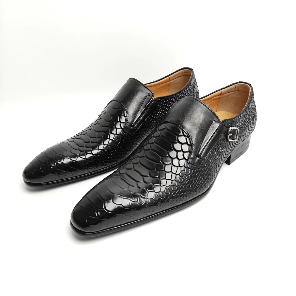 Fashion Trendy Leather Men Shoes Luxury Black Loafers Monk Style Handmade Casual Business For Males Sapatos Formais Masculinos