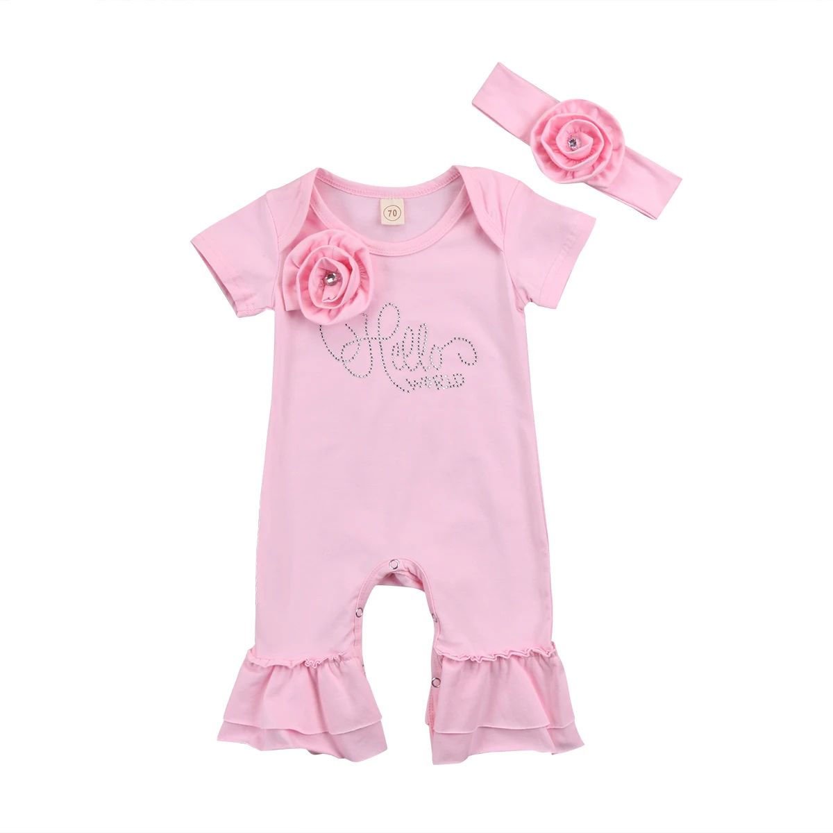 New Newborn Baby Flower Romper Girl Jumpsuit Headband Outfits Girls Clothes Set