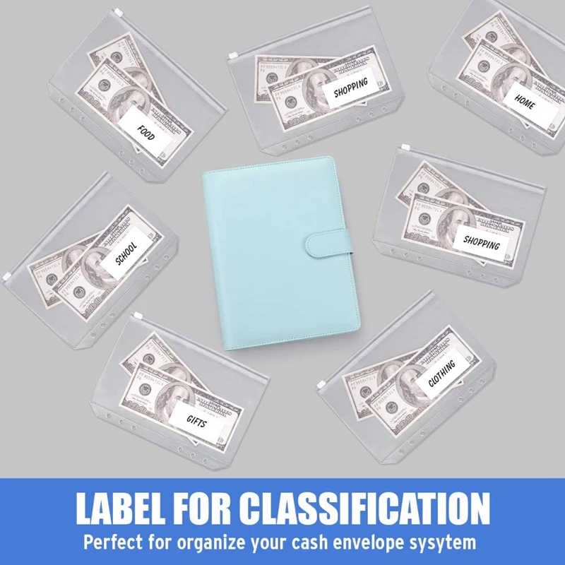 جيوب رابط مع ملصق سحاب بلاستيكي ، جيب رابط A5 ، دفتر ملاحظات مثقب بـ 6 فتحات ، 6 حلقات ، 15 روض