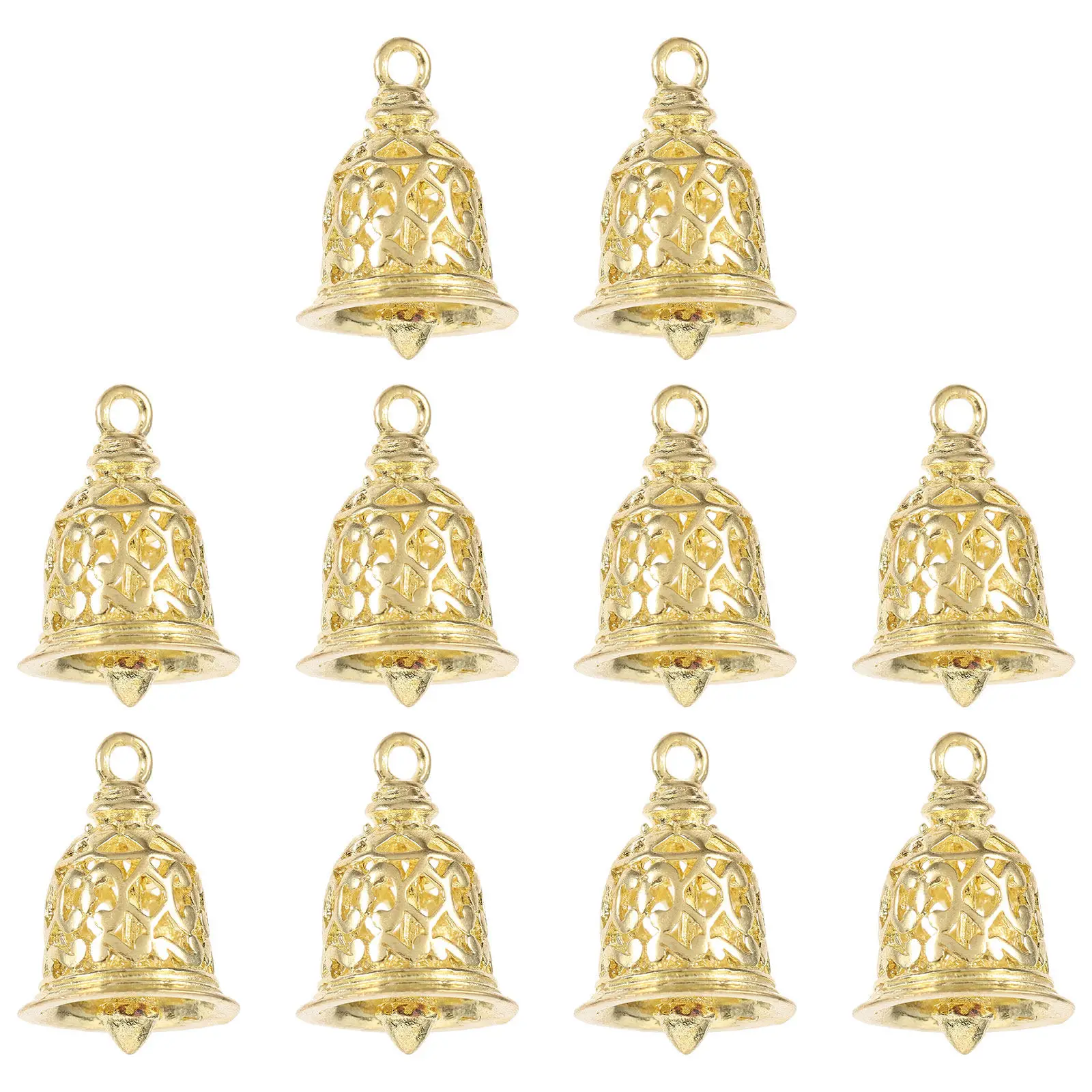 

10Pcs Decorative Brass Bells Hollow Bell Pendant for DIY Bell Decoration Jewelry Pendant Home Temple Door Hanging Ornament