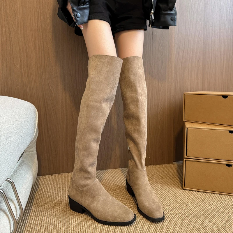 

High Boots for Women Suede Fashion Elegant Shoes Over The Knee Winter Boots Woman Pumps 2025 Designer Motorcycle Boots Femme