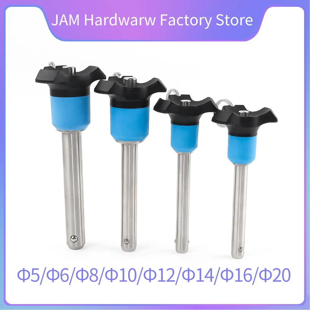 

10-100mmQuick Release Ball Lock Pin MJ120 Blue Handle Stainless Steel Metal Pins Fastening Quick Release Pin Witn Ring