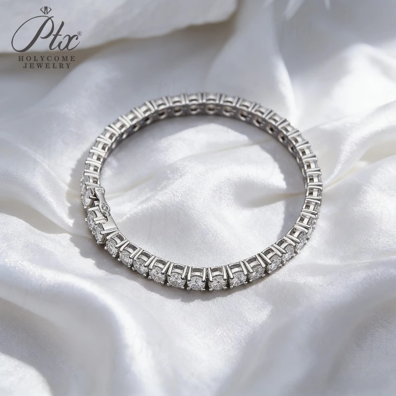 

Браслет-цепочка из серебра 925 пробы с муассанитом 4 мм, цвет на выбор, для женщин, подарок на годовщину, ювелирное изделие, 6/7/8 дюймов