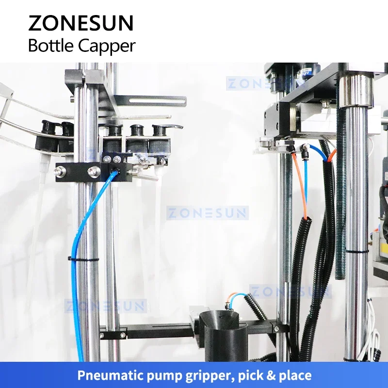 Máquina taponadora de botellas con bomba ZONESUN ZS-XG440I con alimentador automático de clasificación de tapas para botellas de champú y cosméticos