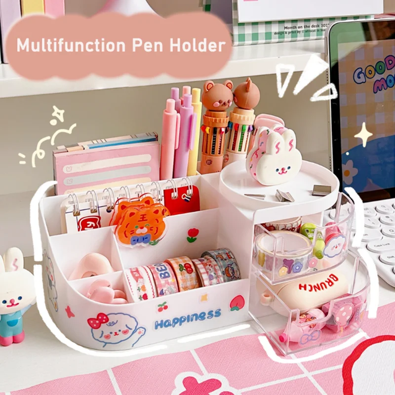 Desktop Penhouder Schattige Multi-Functionele Grote Capaciteit Partitie Lade Student Desktop Kawaii Briefpapier Organizer Opbergdoos