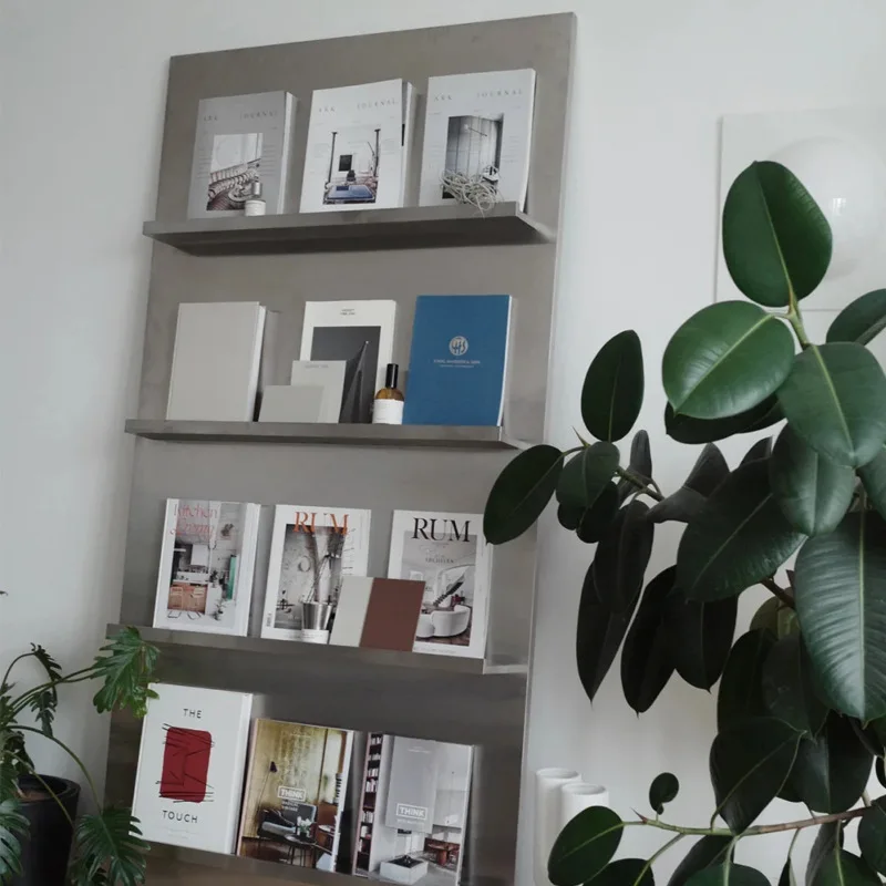 Stainless steel newspaper rack second-hand wall-to-wall magazine display shelf bookshelf Italian floor-to-ceiling cosmetics