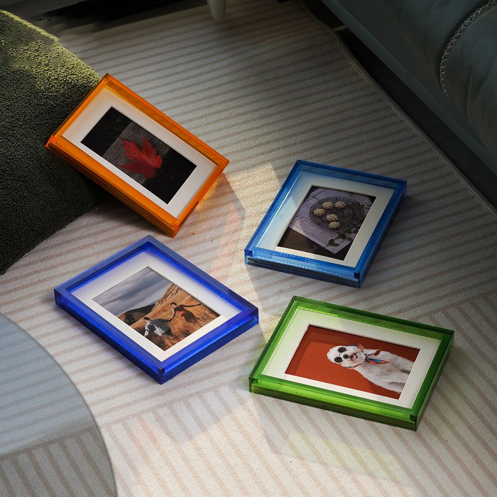 Acrylic Neon Picture Frame Desk Bright Full Colored Decorative Photo Frame for Home Office Bedroom Tabletop Gallery Display
