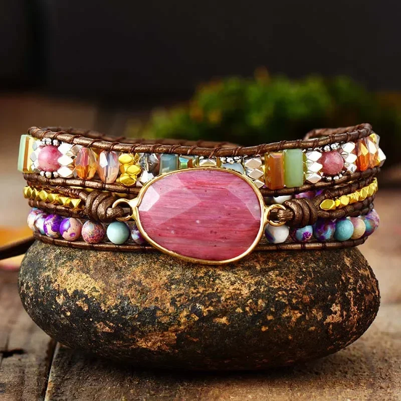 

Fashion Pure Natural Stone Red Pattern Hand-woven Beaded Women's Bracelet Bohemian Multi-layer Hand String Valentine's Day Gifts