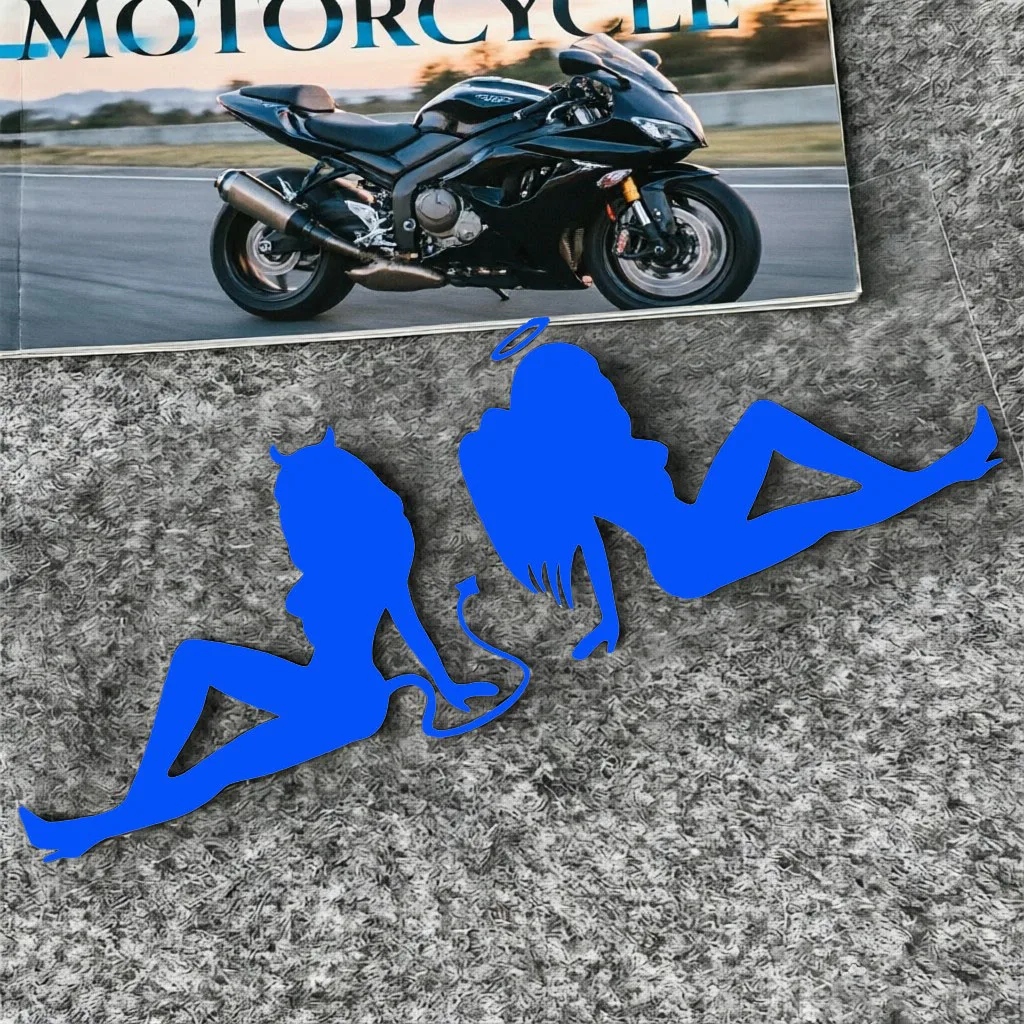 20x6.7 Beauty Devil And Angel Reflective Motorcycle Decoration External Window Decal Tail Box Waterproof Film Scooter
